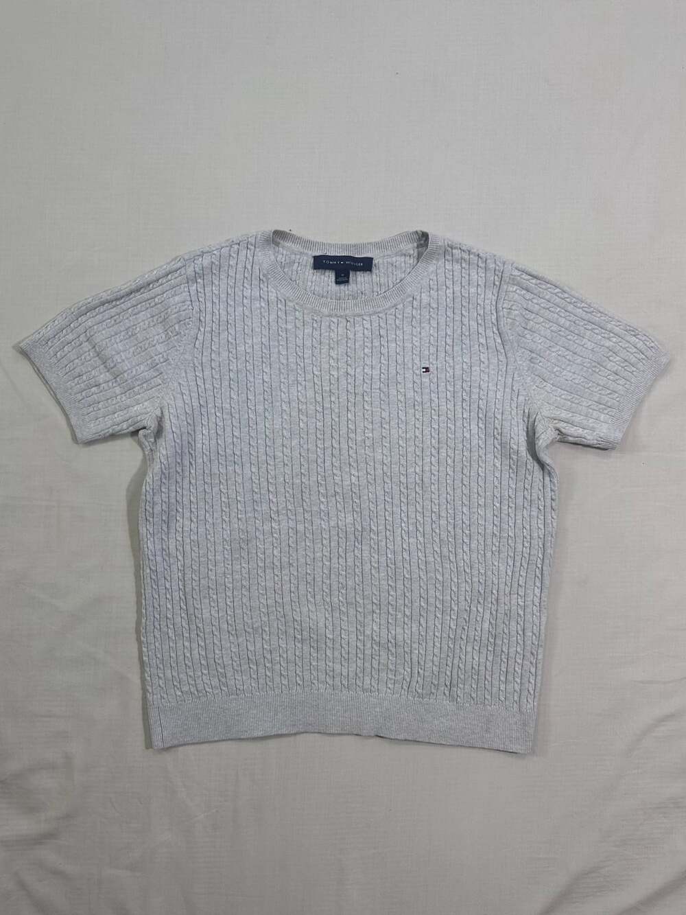 Tommy Hilfiger Short-Sleeve Cable Knit Sweater Size M Gray